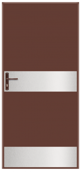 Drzwi techniczne pełne RAL 8017 G z kopniakiem i panelem środkowym Inox